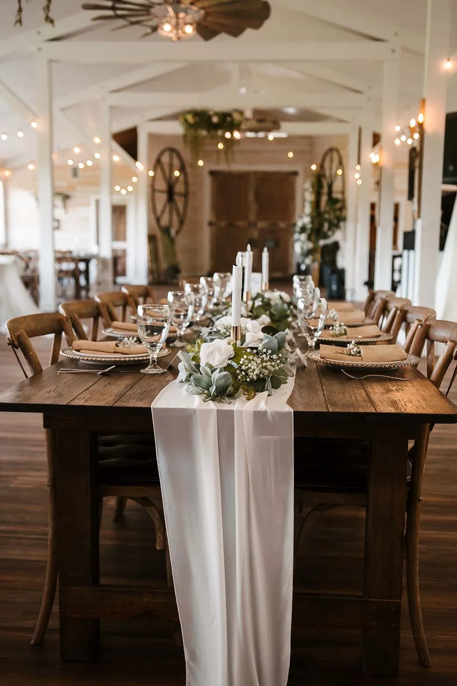 A farm table set for dinner
