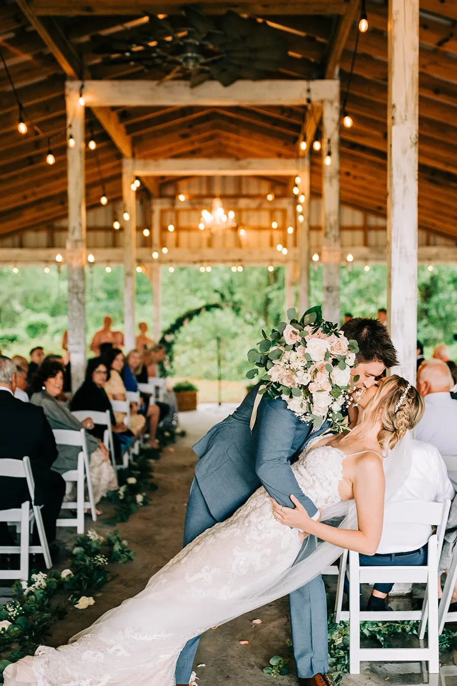 A couple kissing in the Legacy Pavilion