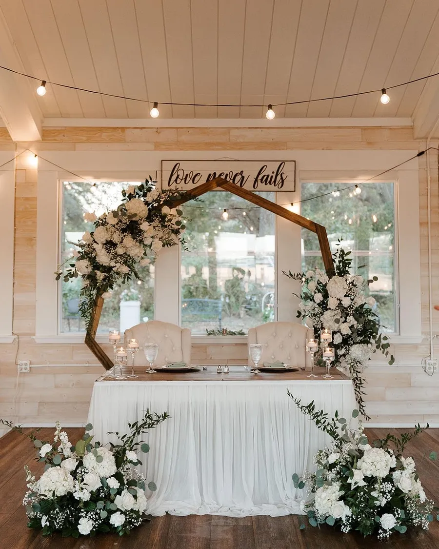 A sweetheart table in the Legacy Barn